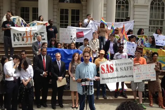 Representatives from the office of Brooklyn DA Charles Hynes stood with human rights groups at today's rally